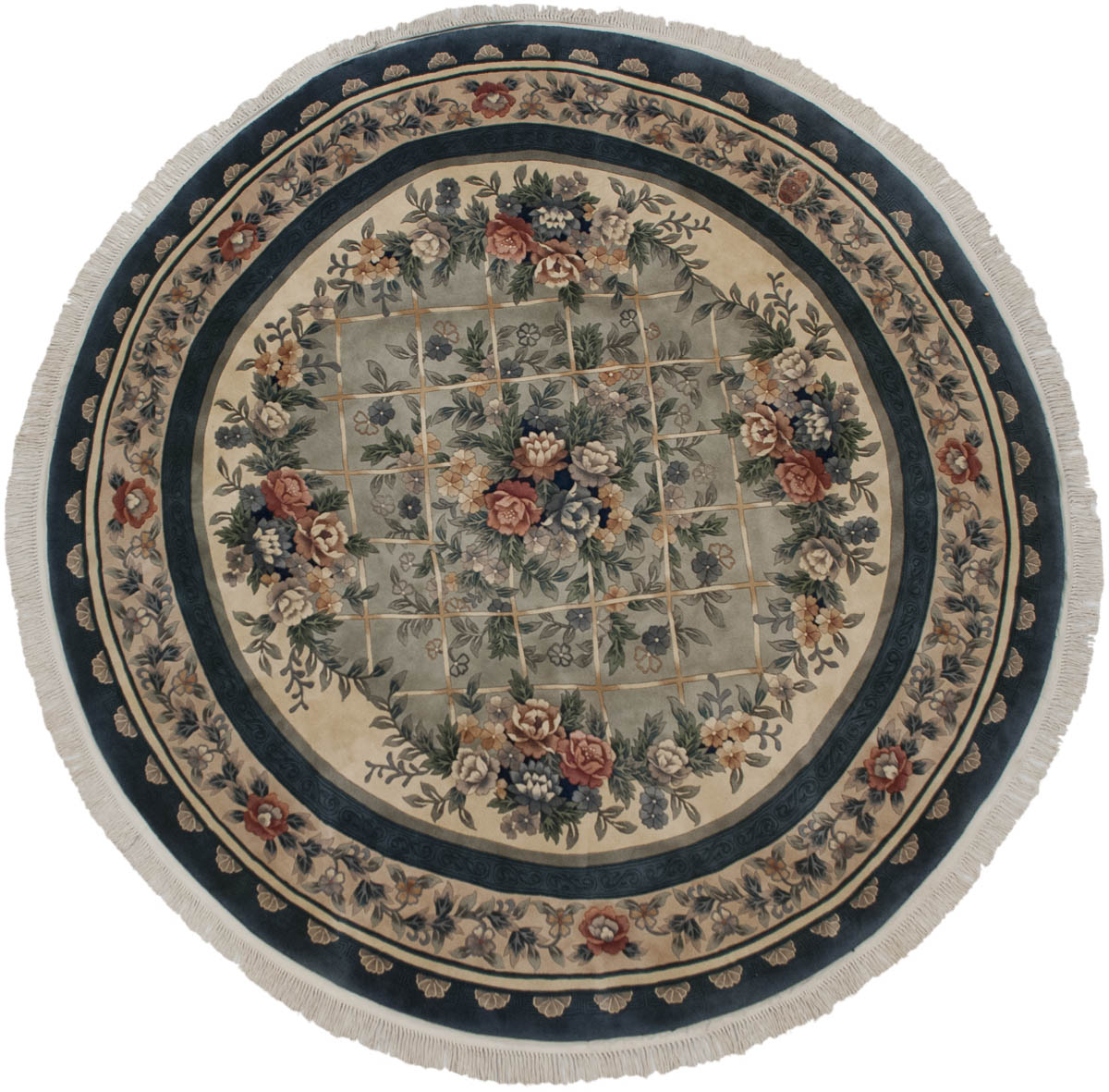 10x10 Savonnerie Green Oriental Square Rug 020043