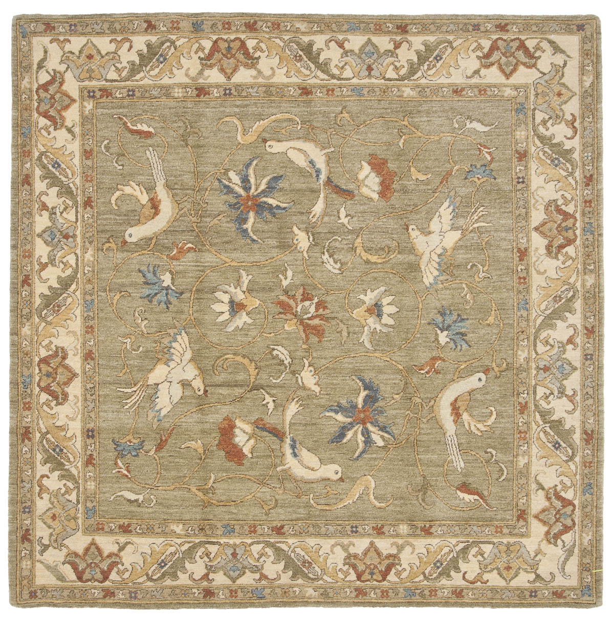 6x6 Bird Green Oriental Square Rug 021003