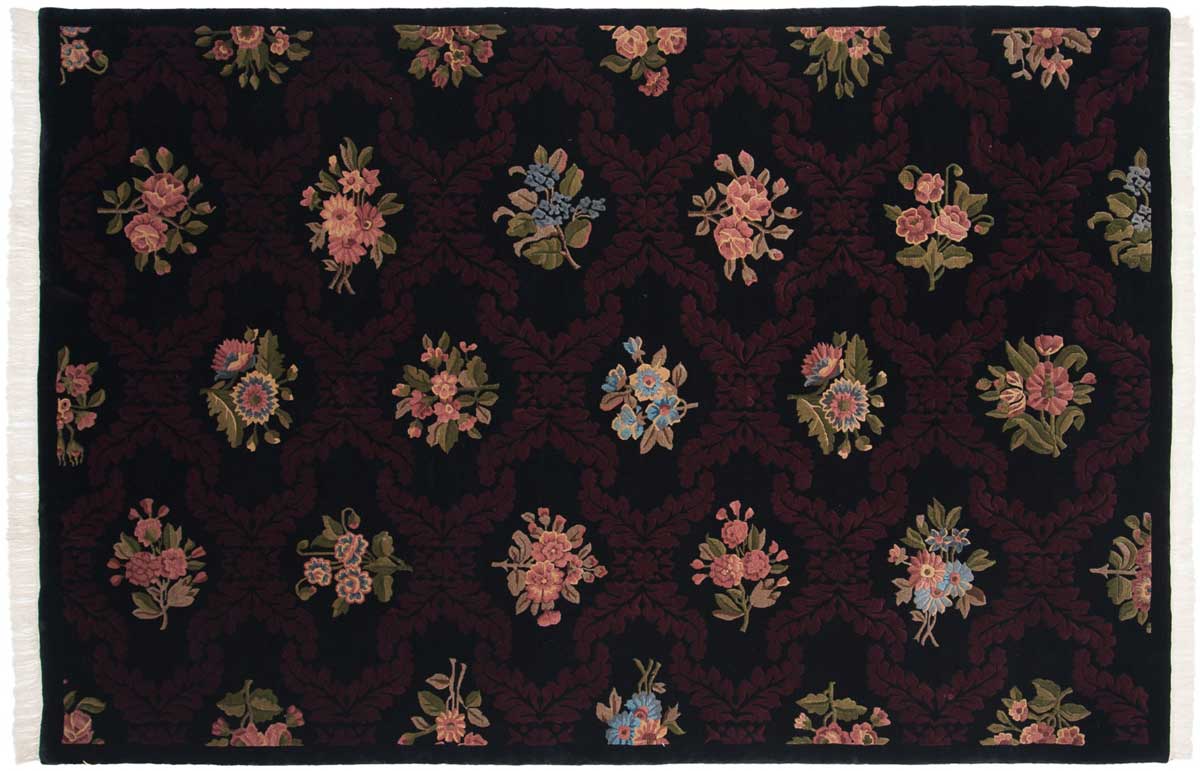 6x9 Aubusson Black Oriental Rug 037509 6x9 Aubusson Black Oriental Rug 037509