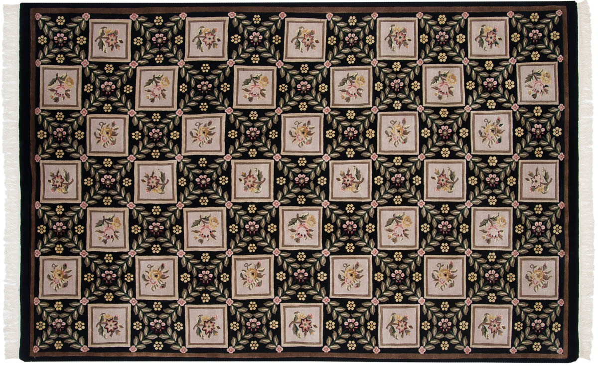 6x9 Aubusson Black Oriental Rug 037510 6x9 Aubusson Black Oriental Rug 037510