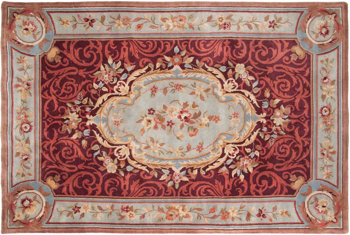 6x9 Aubusson Burgundy Oriental Rug 027774 6x9 Aubusson Burgundy Oriental Rug 027774