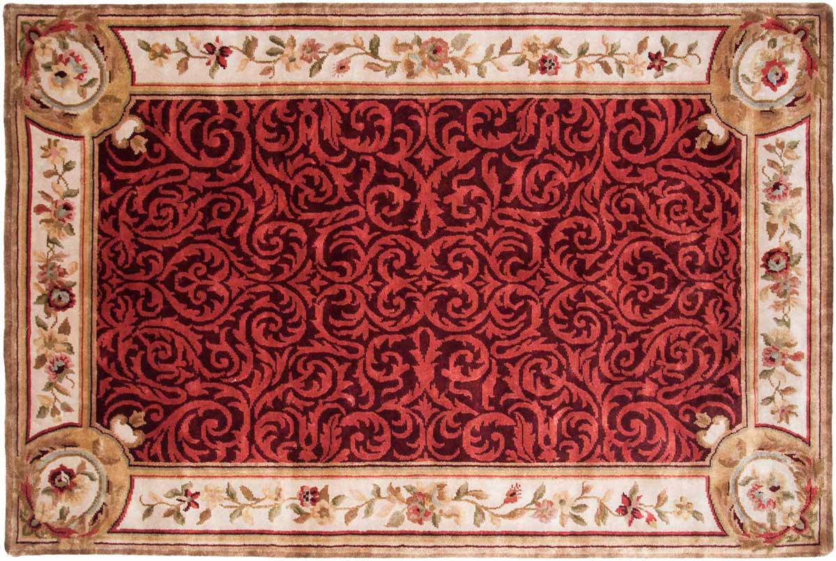 6x9 Aubusson Burgundy Oriental Rug 027953 6x9 Aubusson Burgundy Oriental Rug 027953