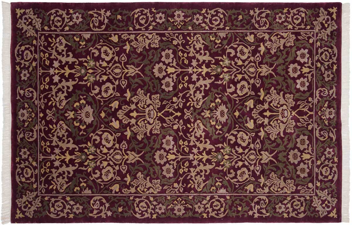 6x9 William Morris Burgundy Oriental Rug 037055 6x9 William Morris Burgundy Oriental Rug 037055