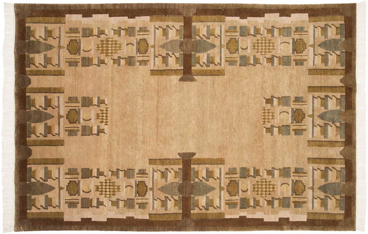 6x9 Folk Art Gold Oriental Rug 038916 6x9 Folk Art Gold Oriental Rug 038916