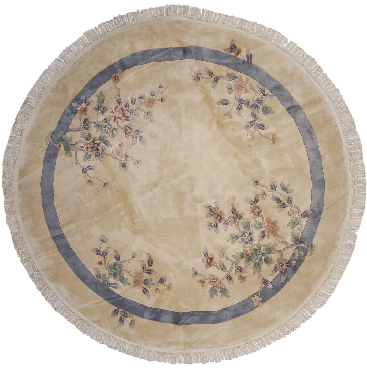 9x9 Art Deco Ivory Oriental Round Rug 018999